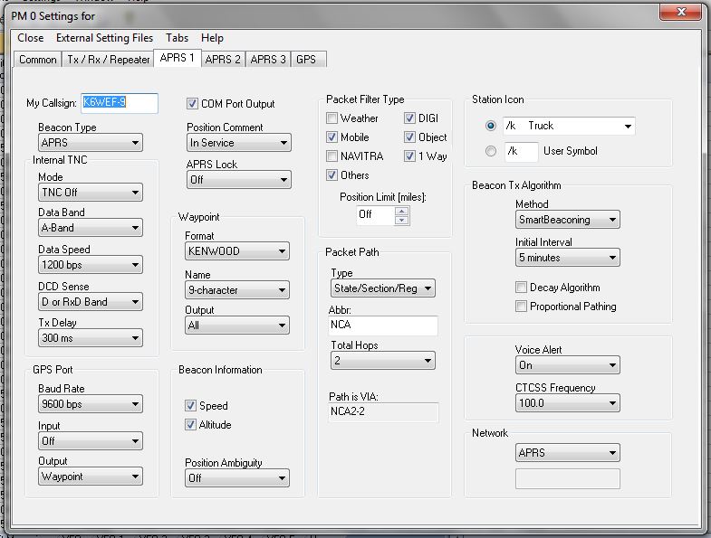 Kenwood D710 APRS Settings 1